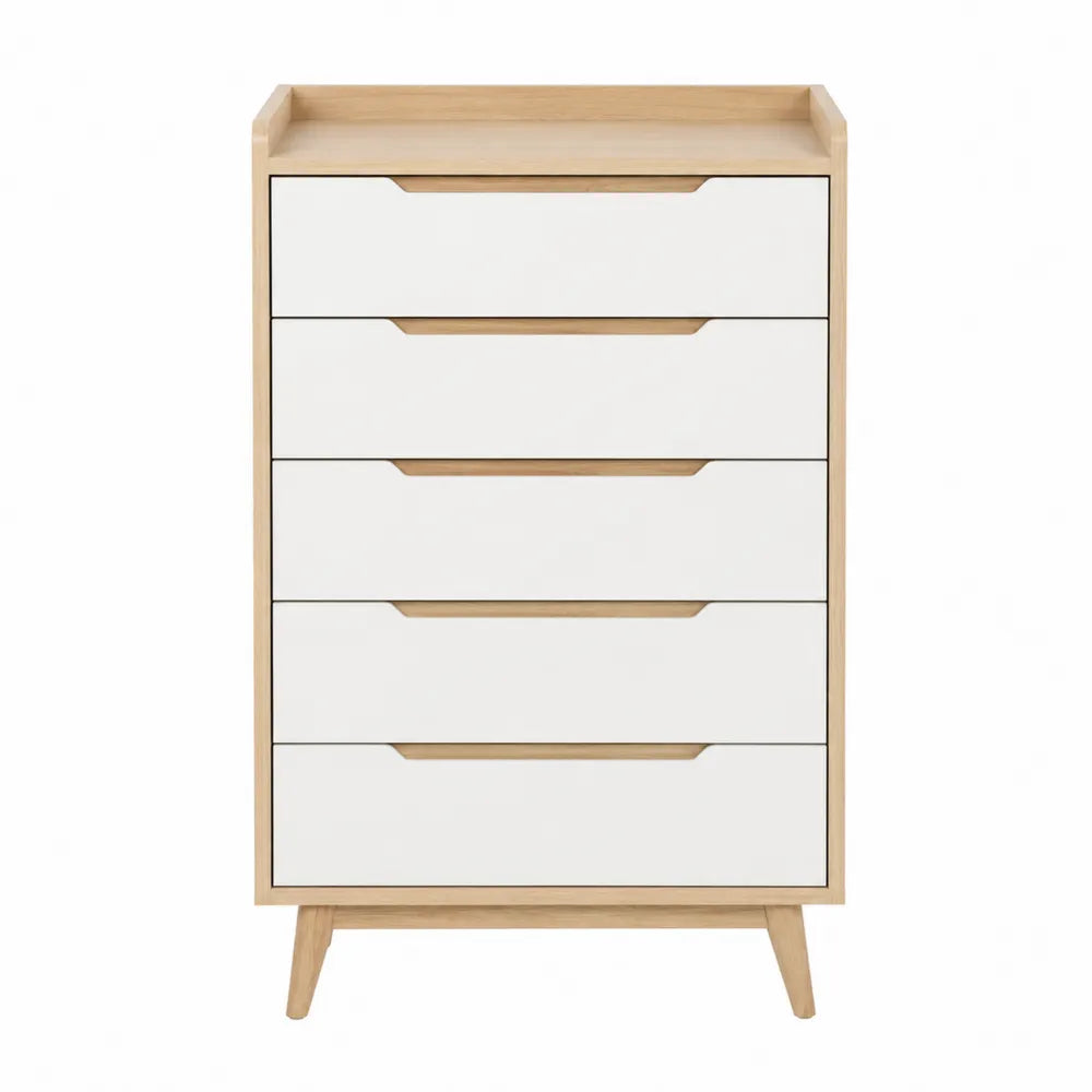 Komoda z drewna dębowego i MDF z 5 szufladami 120 cm