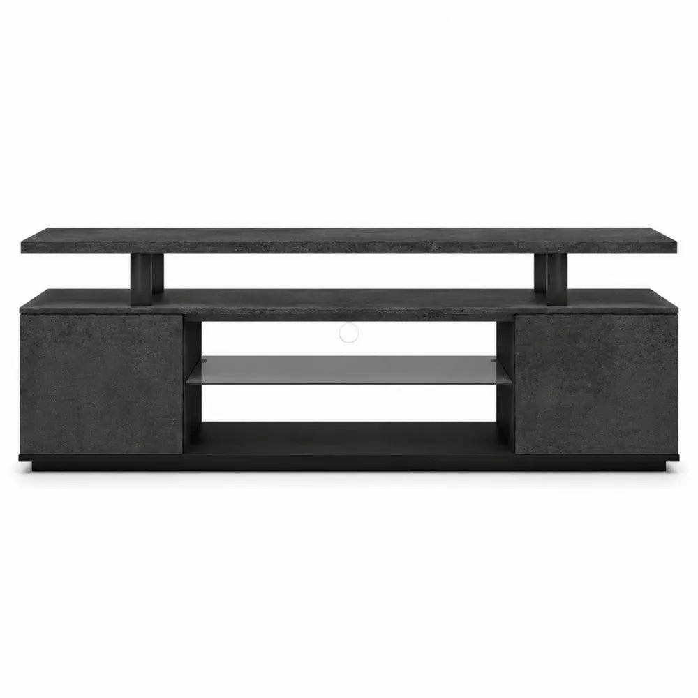Szafka RTV Czarna z MDF i Szkłem 180x40x50 cm