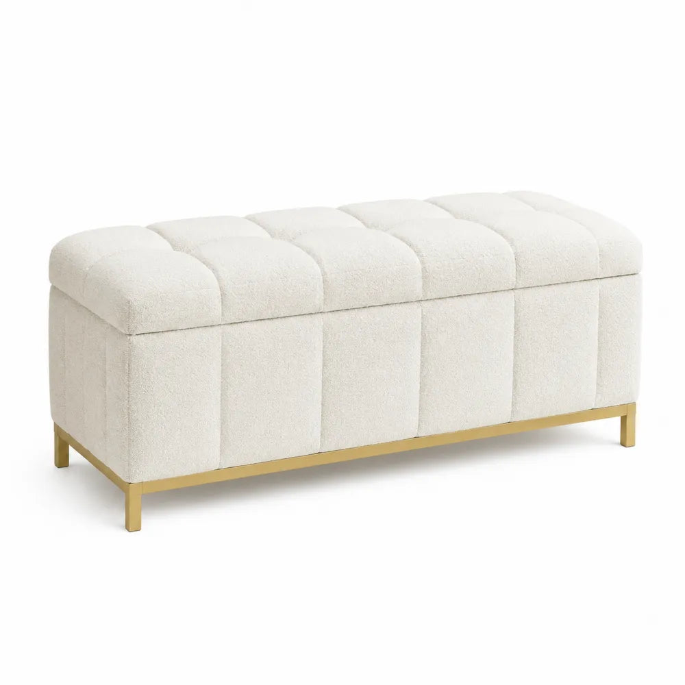 Ławka tapicerowana z tkaniny boucle z metalowym stelażem 120x40x45 cm
