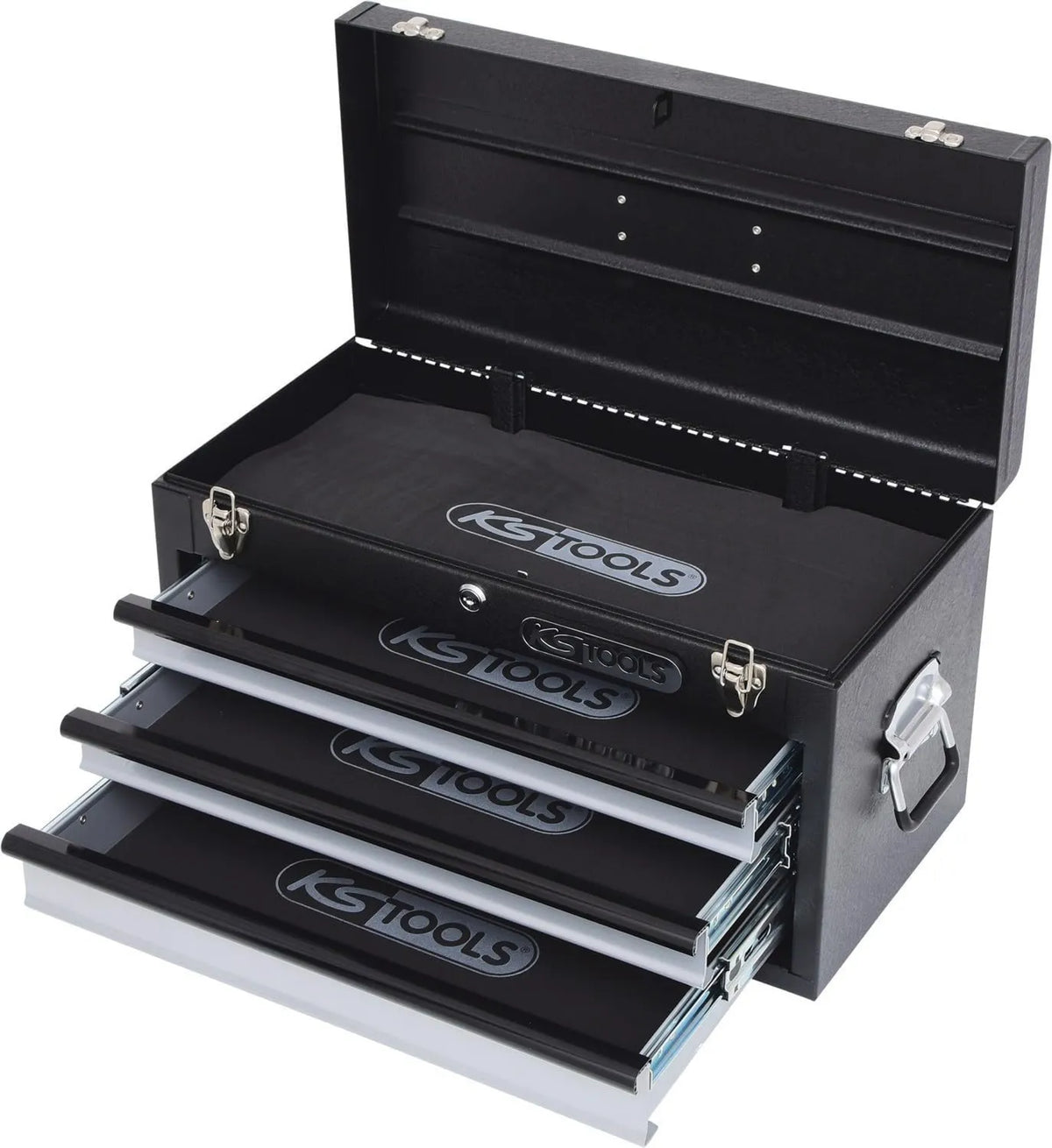 KS Tools 801.0003 Skrzynka na narzedzia z 3 szufladami -czarna, 508x255x303mm, 0,8 mm, 515 mm