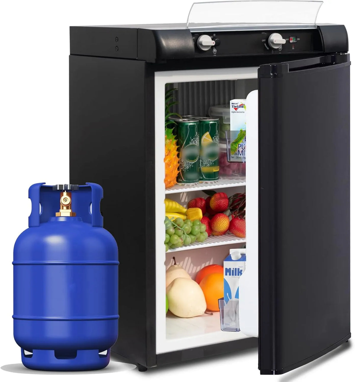 Lodówka, 230 V, SMETA Lodówka gazowa 12 V, kempingowa lodówka gazowa 60 l, 3-drożna lodówka, lodówka do przyczepy kempingowej, mini lodówka do kampera