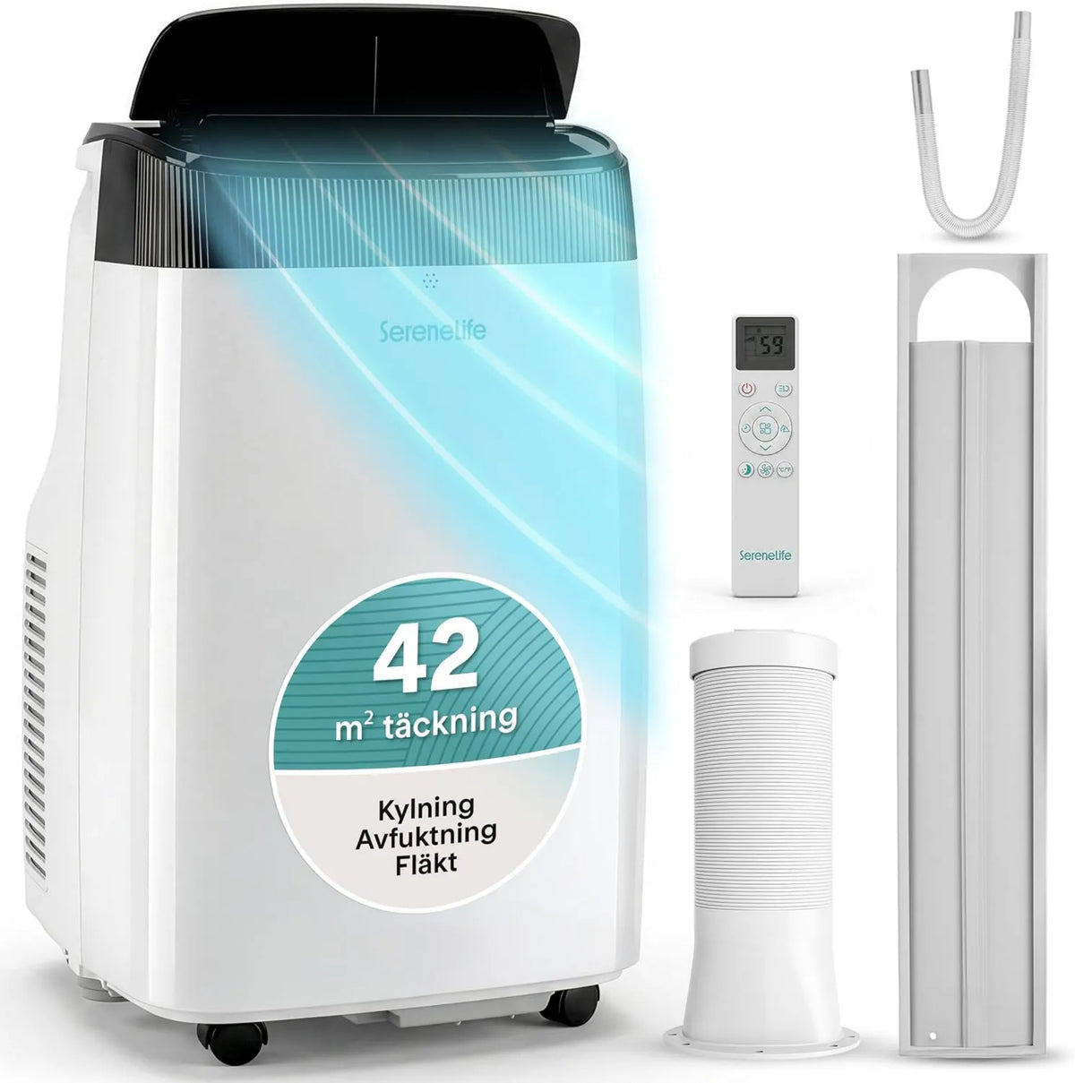 SereneLife klimatyzator przenośny, Klimatyzator 9000BTU, minutnik, Wi-Fi, 3 w 1 chłodzenie, Mobile klimatyzator z 9000BTU przewodu wyładowczego, cyfrowy cyfrowy wyświetlacz i