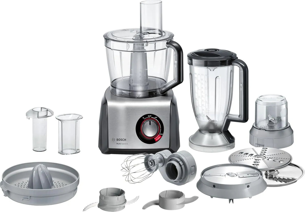 Bosch MC812M844 robot kuchenny, 1250 W, 3,9 l, 1,5 l, MultiTalent 8, Robot kuchenny z tarczą do frytek i młynkiem do ziaren, duża misa 3,9 l