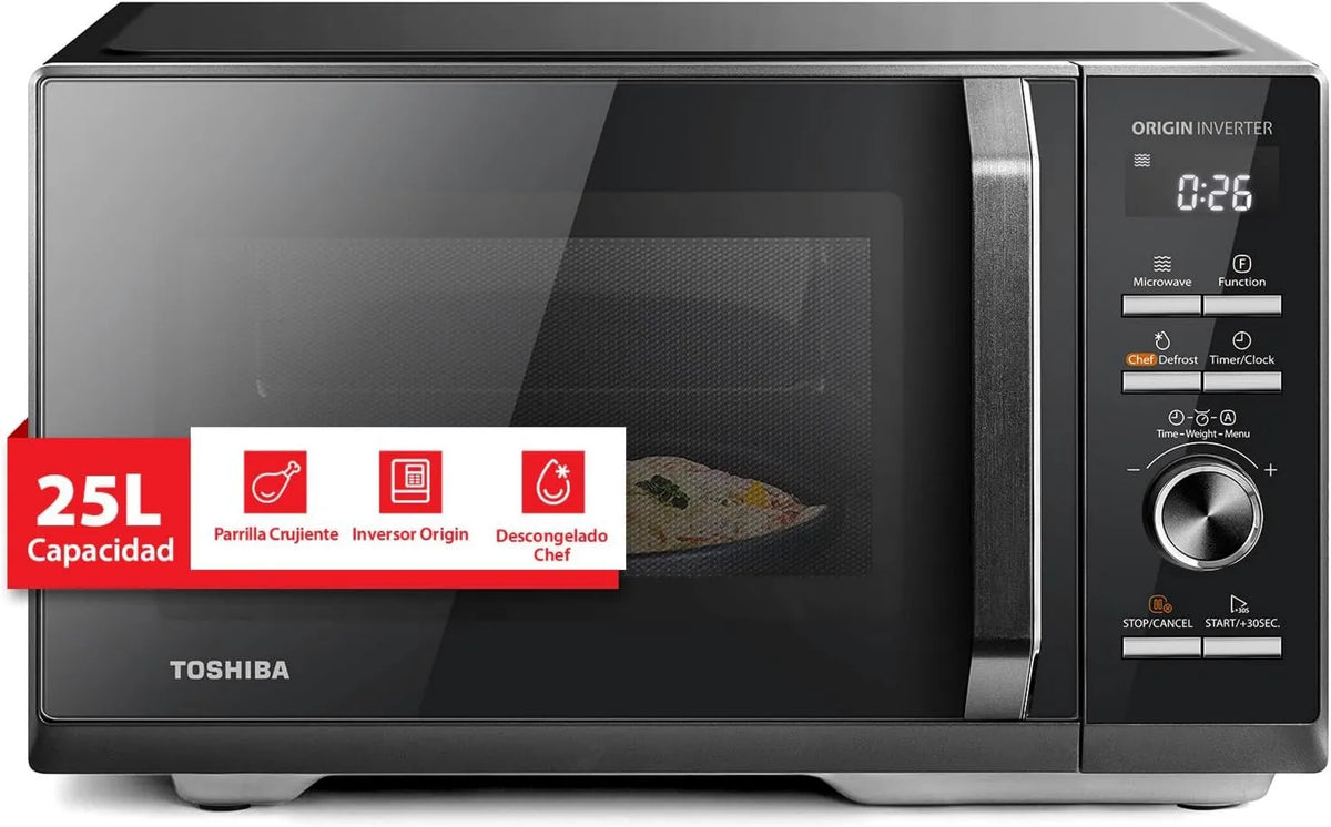 Toshiba MW3 kuchenka mikrofalowa, 900 W, 1100 W, 10 poziomów, silnik inwerterowy, praca automatyczna, funkcja grilla, grill 1100 W, szef kuchni derost