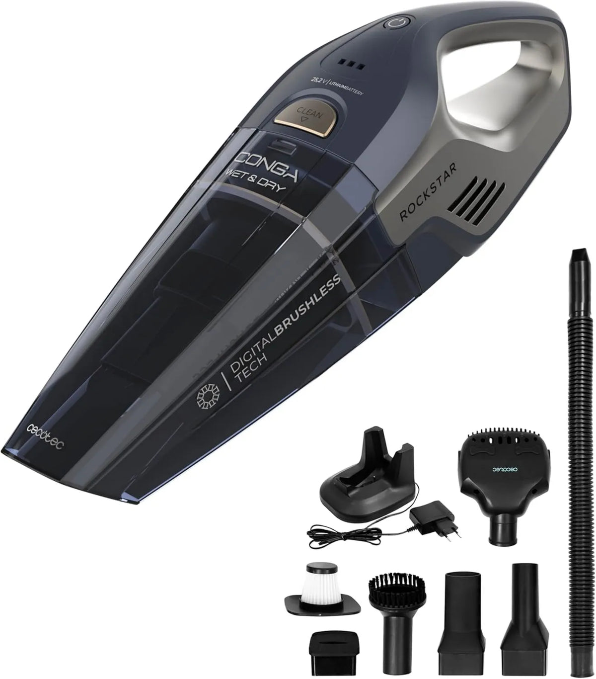 Cecotec odkurzacz ręczny, 25,2 V, 200 W, 20 kPa, 500 ml, zasilanie akumulatorowe, Conga Rockstar 25,2 V Animal Hand, bezprzewodowy odkurzacz ręczny
