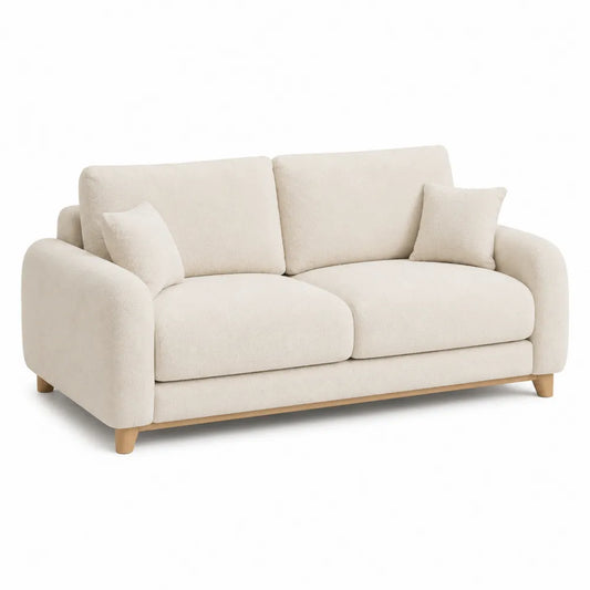 Sofa trzyosobowa beżowa tkanina drewno 200cm
