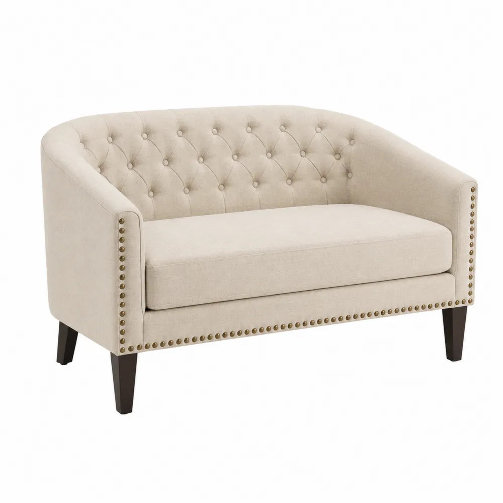 Sofa dwuosobowa beżowa tkanina poliester 140x80x78 cm