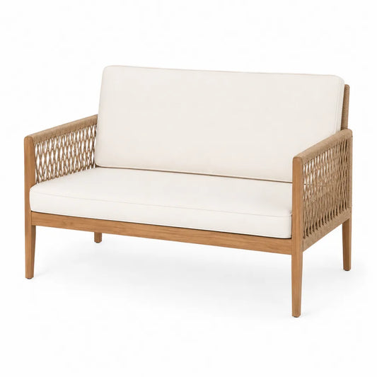 Sofa ogrodowa z poduszkami drewno tekowe i sznurek polietylenowy, 120 cm