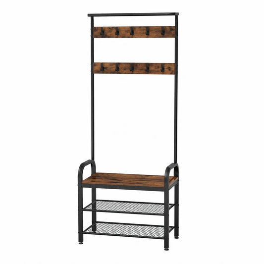 Wieszak na ubrania z ławką metal i drewno 180 cm