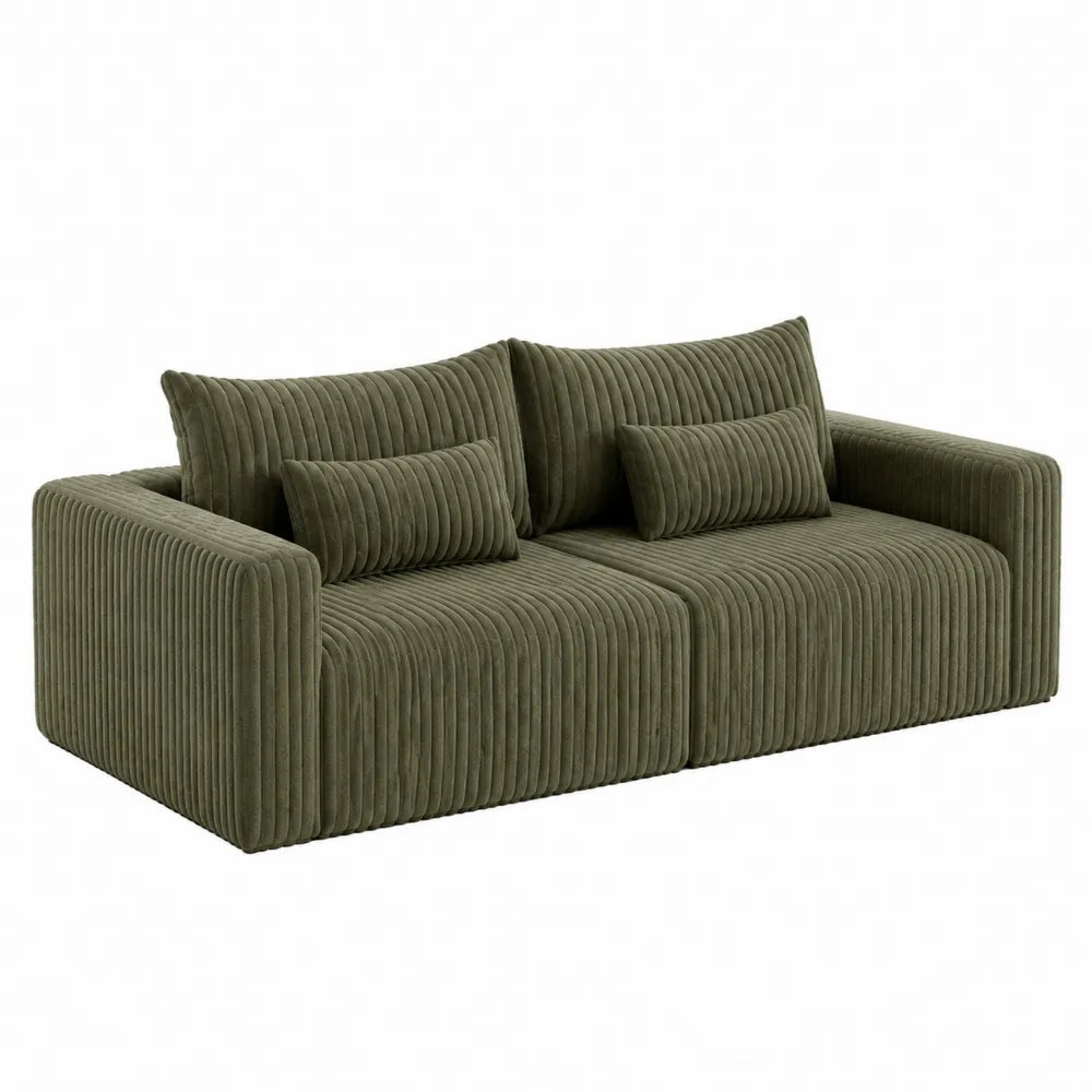 Welur Sofa Oliwkowa z Poduszkami