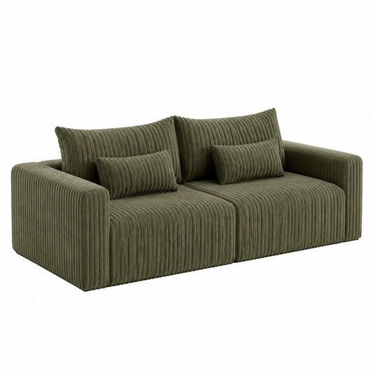 Welur Sofa Oliwkowa z Poduszkami