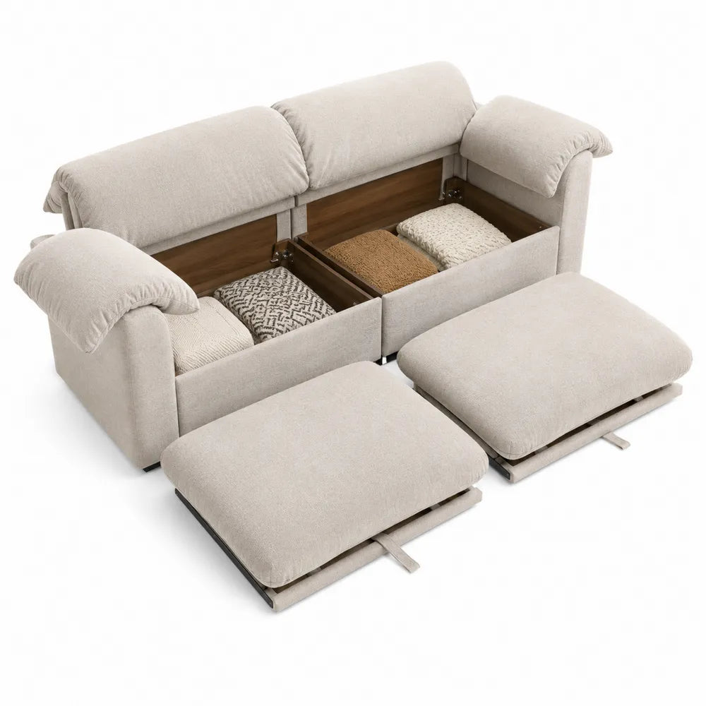 Sofa z funkcją przechowywania, poliester, 220x90x100 cm, Beżowy