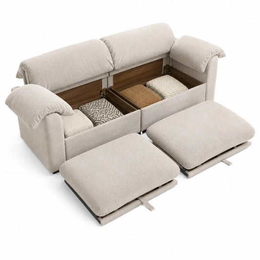 Sofa z funkcją przechowywania, poliester, 220x90x100 cm, Beżowy