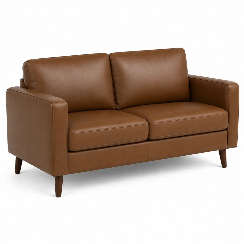 Sofa 2-osobowa z ekoskóry brązowa