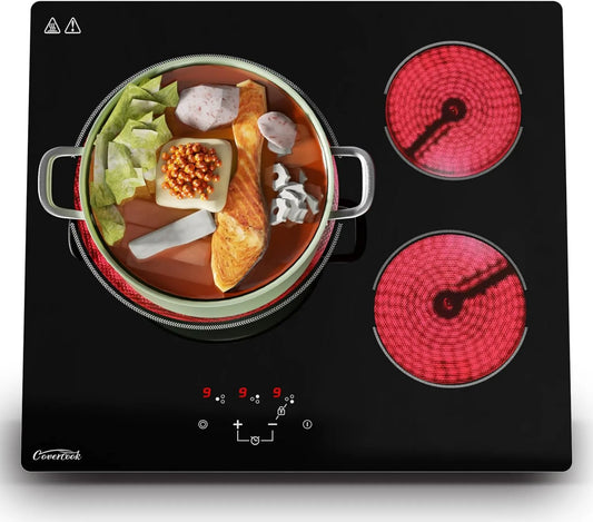 COVERCOOK płyta grzewcza, Płyta ze szkła ceramicznego, 60 cm, 3 pola grzewcze, 5400 W, dotyk, licznik, elektryczny stół do gotowania, mulatki, zintegrowane bezpieczeństwo