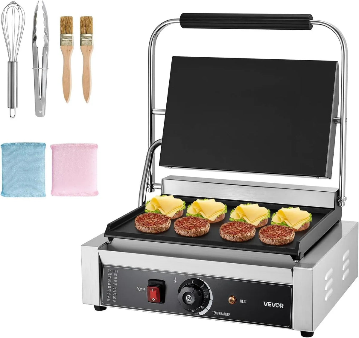 VEVOR, Panini, panini i croque- monsieur grill, 34, 2x23, 5 cm, 2200 W, 2 strefy temperatur, stal nierdzewna, dla Hamburgera