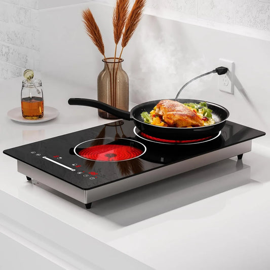 Argyolas płyta grzewcza, Ceramiczne szkło płyta, 2 pola grzewcze, 3000 W, dotyk, ceramiczna płyta 2 Taktyczne lampy ślizgowe 3000 W Bezpieczne. Dzieci