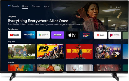 MEDION telewizor, Inteligentny, 32 cale, TV, P13231, HDR, Bluetooth, Android OS, Full HD, nagrywania PVR, MD 29241, Netflix, Prime Video