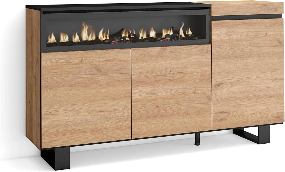 Skraut Home, Elektryczny kominek, Dom Skraut, do Buffet Living and Kitchen, 150x87x35 cm, 3 Drzwi, Szafa na składowanie, Wygoda