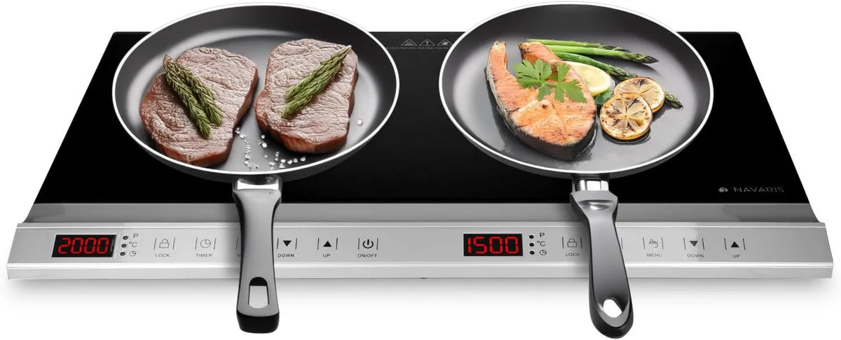 Płyta indukcyjna, 3500 W, 180 min, 2000 W, timer, sterowanie dotykowe, Navaris Podwójna płyta indukcyjna 3500 W, płyta indukcyjna przenośna
