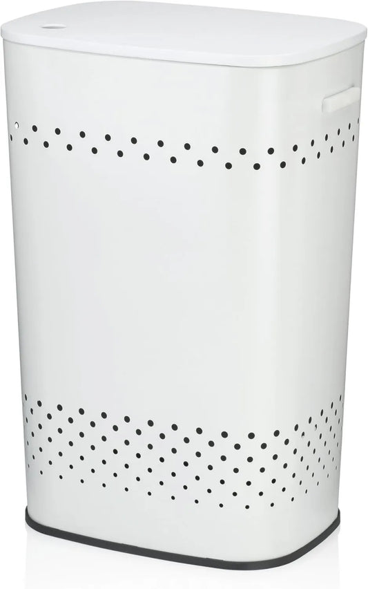 kela, biały metalowy kosz, taca do prania 39, 5 x 29, 5 x 57, 5 cm, Seat- kosz z pokrywą, kolektor prania z dobrym obiegiem