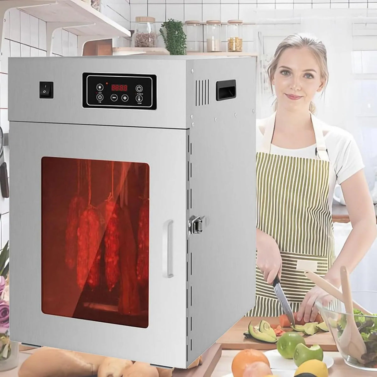Szafa, 800 W, 12 kg, 220 V, Suszarka do żywności Biltong Box ze stali nierdzewnej i szafka do suszenia, 14 drążków do zawieszania