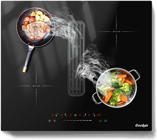 Cooksir płyta grzewcza, Płyta indukcyjna, 60 CM, 4 pola grzewcze, 6400 / 135 W, 220 V, stół indukcyjny do gotowania, Boost, zwrotny, minutnik, Okap próżniowy 135 W