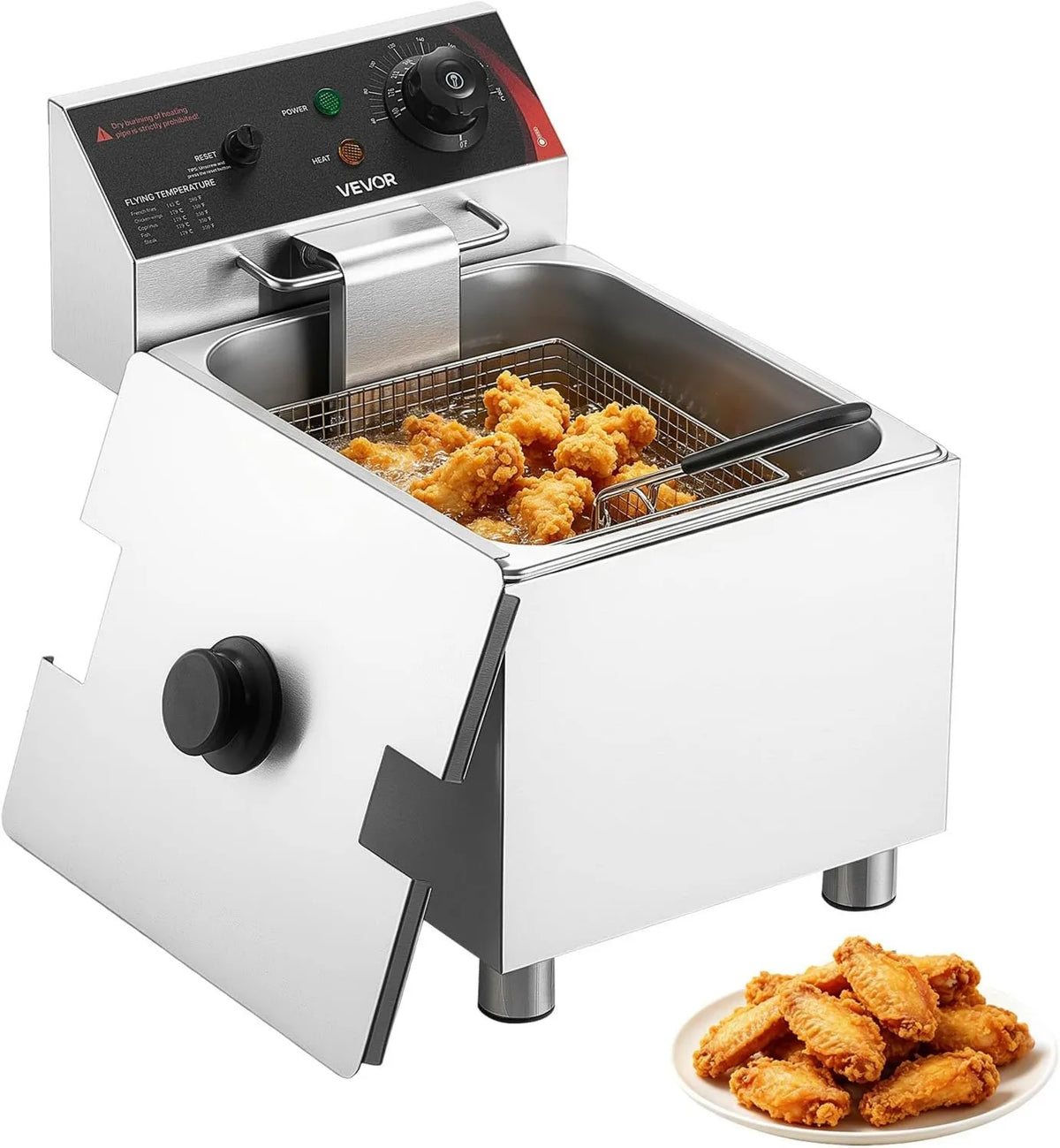 VEVOR, Pokrywa, ze stali nierdzewnej, do profesjonalnego elektrycznego Frymaker, olej Frymaker 2500 W Pojemność 7, 5 l, z zdejmowalnym kubkiem, Kosz, do kuchni