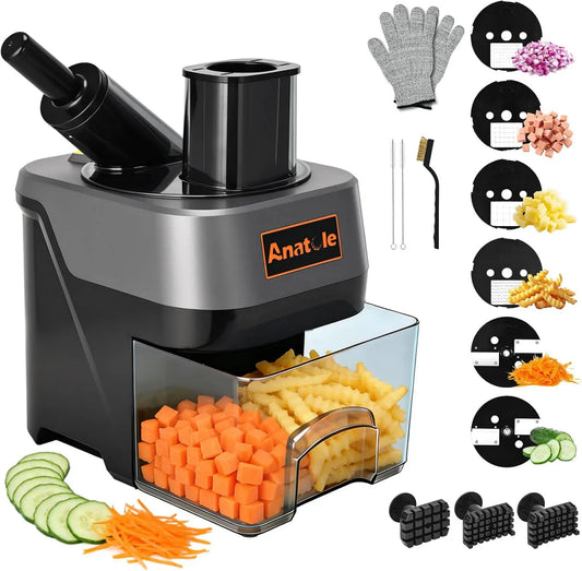 Anatole krajalnica, Kostki i gwałt & plastry & Undulged Multifunction, 6 in 1 Cup elektryczny Cubes Vegetables profesjonalny, 6 Blades, for Apple Earth Marchew