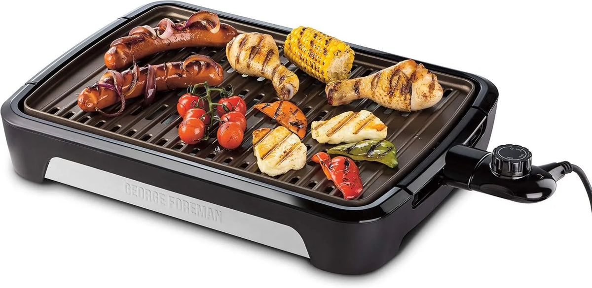 George Foreman grill elektryczny, Zmywarka, przenośne, plener, grill, Przenośny elektryczny grill, 80% mniej dymu, Grill stołowy i odkryty, 25850- 56