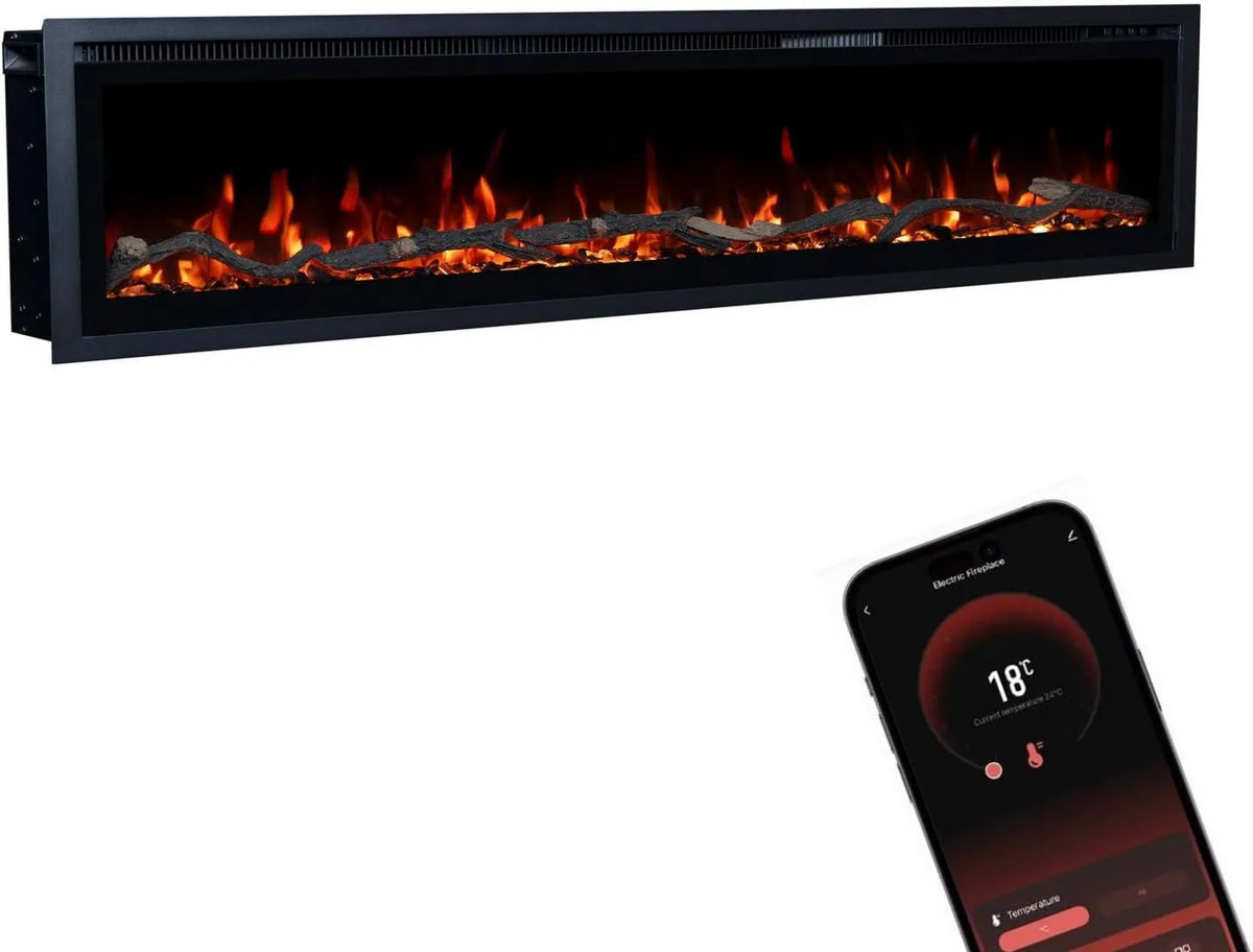 Kominek elektryczny, 1800 W, 5 poziomów, timer, GLOW FIRE Kominek elektryczny Core 182 z realistycznym ogniem LED 3D, sterowanie za pomocą aplikacji