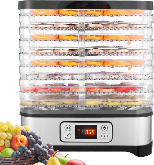 COOCHEER suszarka do żywności, 72H Suszarka, odwodniona żywność, 400 W, licznik czasu, wyświetlacz LCD, 8 Płyty, dla owoców Warzywa Mięso