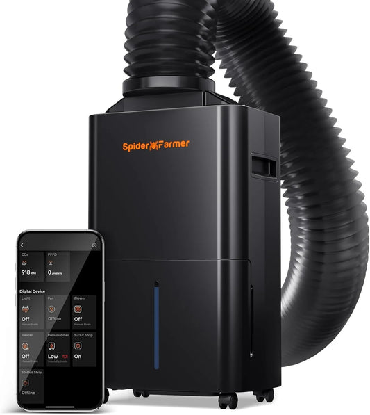 RJ12 osuszacz powietrza, 2,1 L, timer, praca automatyczna, SPIDER FARMER Zmodernizowany osuszacz powietrza Grow Box 12L, rura odpływowa
