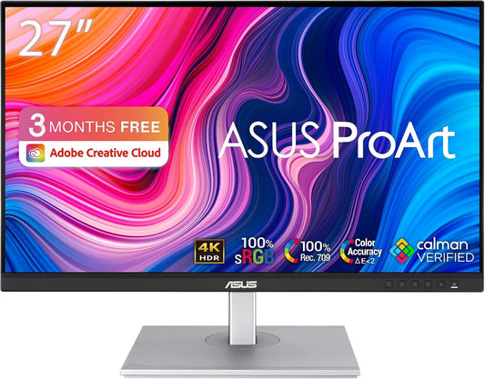 ASUS monitor komputerowy, 4K UHD, ProArt 27 Inch 4K Profesjonalny ekran USB- C, 100% SRGB Calman zweryfikowany, USB- C PA279CV