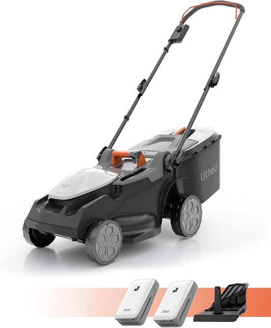 LiTHELi, 4.0Ah 25- 75 mm Ogród i małe przestrzenie, Kosiarka do trawy bezprzewodowa 38 cm, 2X 20 V Baterie 4, dla lawników do 300 m², 40 l Bac 25-75 mm