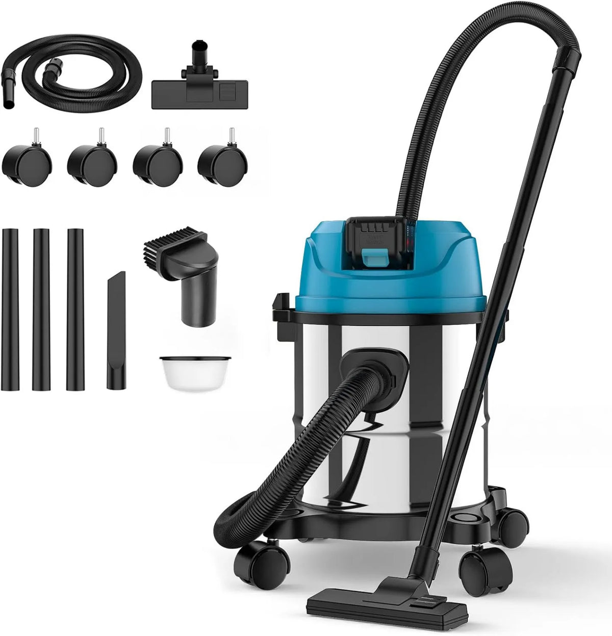 Eznaobo, Odkurzacz Makita, 15 l, 18 V, dotyk, przemysłowe, ze stali nierdzewnej, filtr do wkładów, 18 000 Pa