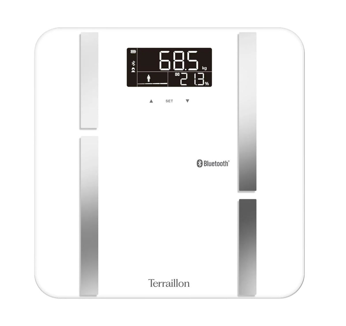 Terraillon, Balans, inteligentny ciężar, 180 kg, Bluetooth, biały, szkło